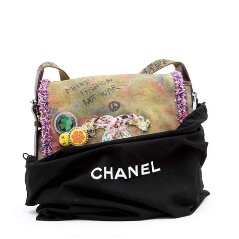 Chanel Khaki Canvas Peace and Love Shoulder Bag .